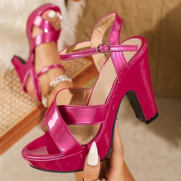 Pink Block Heel Strappy Sandals Size 10.5/42 - Picture 2 of 11